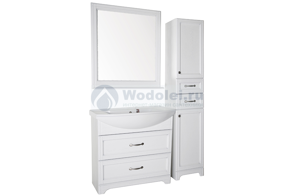 Мебель для ванной ASB-Woodline Берта 80 белый (патина серебро), цена 32200 руб. Купить в магазине Сантехники Wodolei.ru