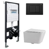 Abber Rechteck AC1201-AC0105-AC0120MB безободковый, крышка с микролифтом, белый, кнопка черная