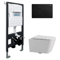 Abber Rechteck AC1201-AC0105-AC0121MB безободковый, крышка с микролифтом, белый, кнопка черная