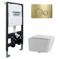 Abber Rechteck AC1201-AC0105-AC0121MMG безободковый, крышка с микролифтом, белый, кнопка золото