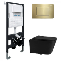 Abber Rechteck AC1201MB-AC0105-AC0120MMG безободковый, крышка с микролифтом, черный матовый, кнопка золото