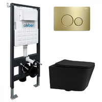 Abber Rechteck AC1201MB-AC0105-AC0121MMG безободковый, крышка с микролифтом, черный матовый, кнопка золото