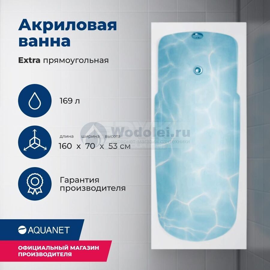 Акриловая ванна Aquanet Extra 160x70 00255742 с каркасом, белая