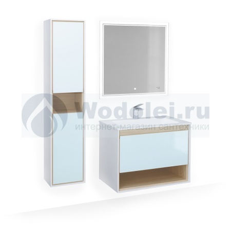Мебель для ванной Jorno Glass 77 см подвесная, белая-дуб сонома