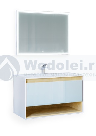 Мебель для ванной Jorno Glass 97 см подвесная, белая-дуб сонома