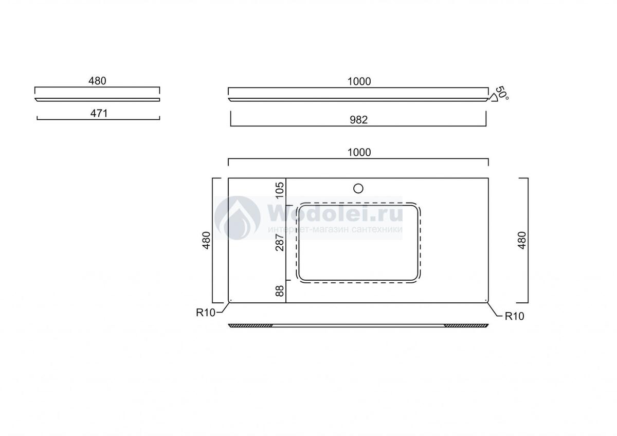 Столешница моноблок flat 100см 859 100