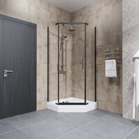 Тритон Дека-Блэк 90х90 Щ0000059782 стекло прозрачное, профиль черный, с поддоном